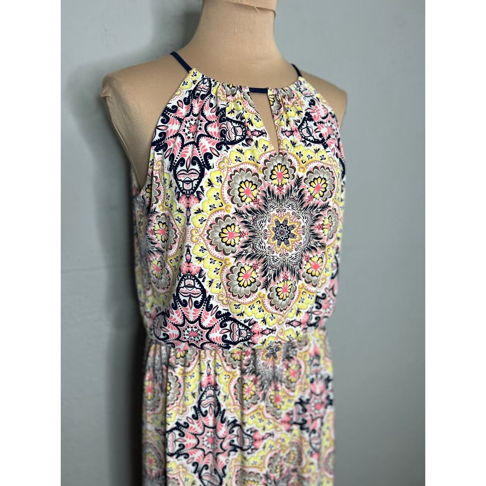 London Times Midi Dress 10 Womens Medallion Boho Halter Blouson Floral Jersey - Picture 8 of 8